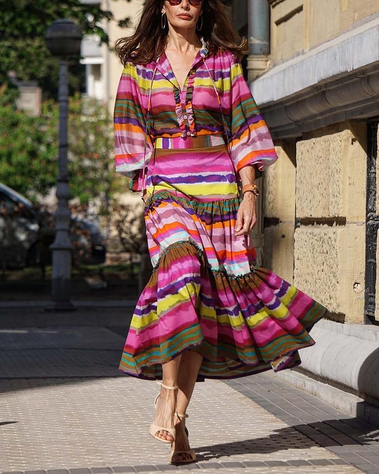 Contrast Striped Shirt Dress