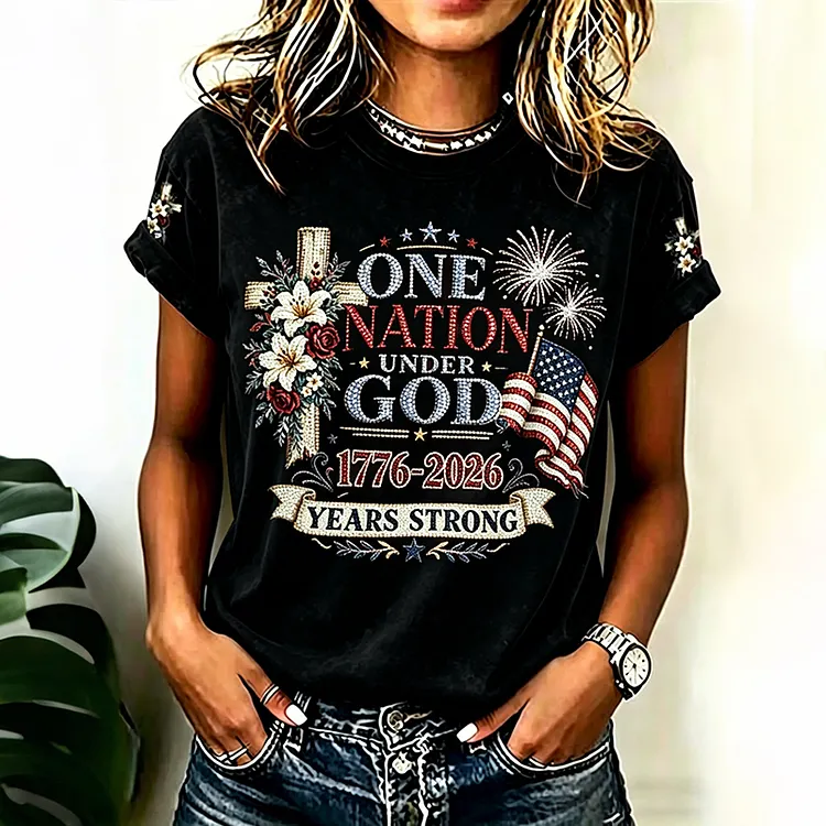 Women's American Anniversary Hot Drill Design T-shirt