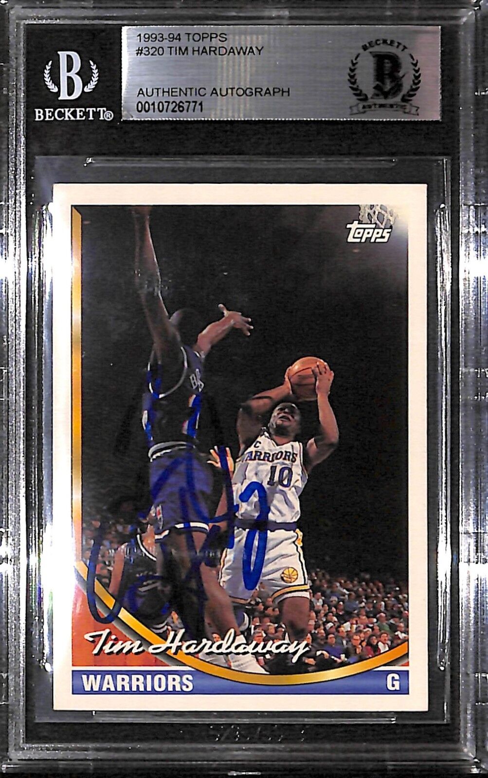 Tim Hardaway Signed 1993-94 Topps Warriors Basketball Card #320 BAS Beckett COA