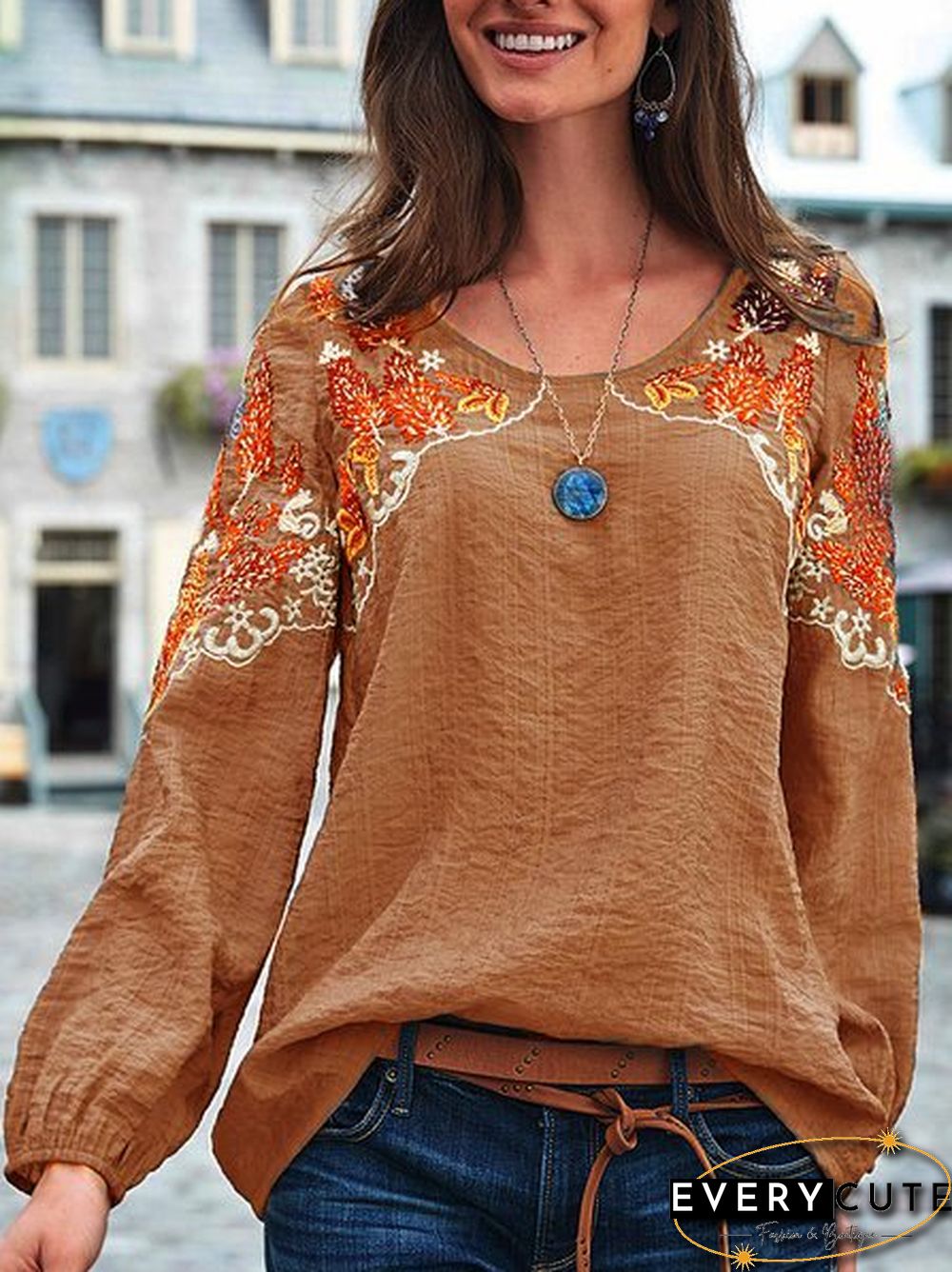 Plain Crew Neck Casual Long Sleeve T-shirt