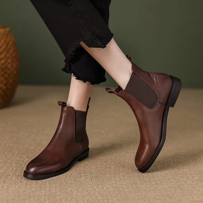 Leather Chelsea Boots For Women Ankle Boots Brown/Black