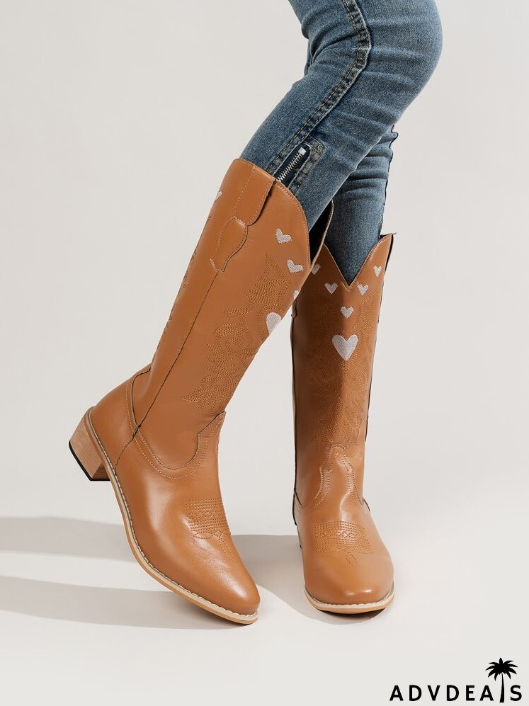 Heart Embroidery Western Boots