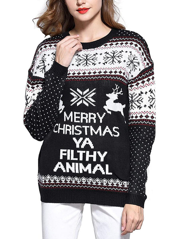 Women's Winter Christmas Casual Long Sleeve Crew Neck Sweater
