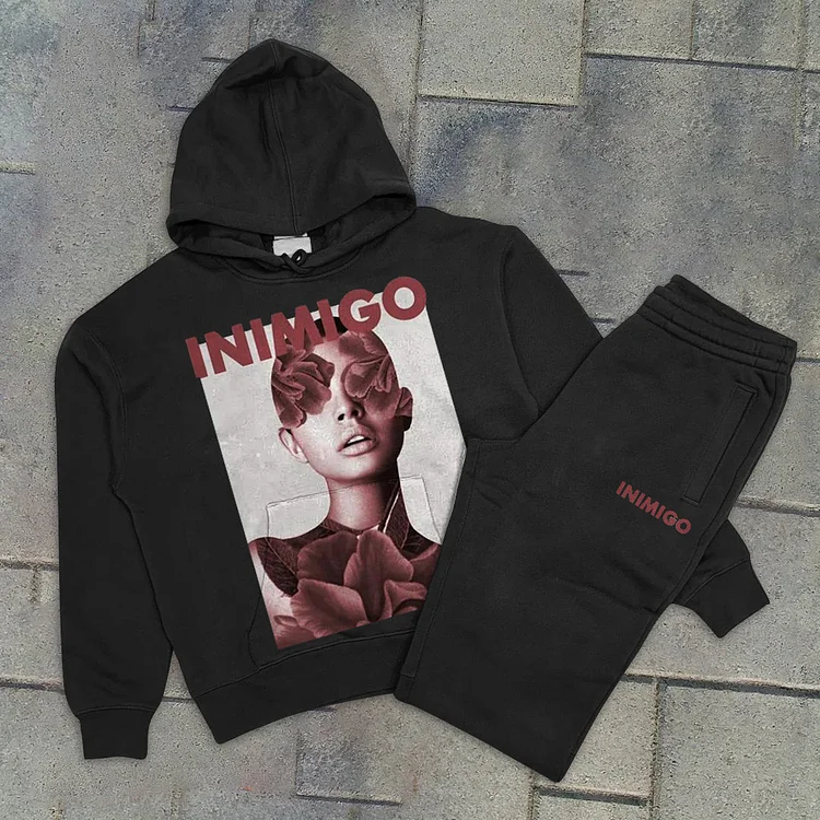 Retro art graphic street hoodie set