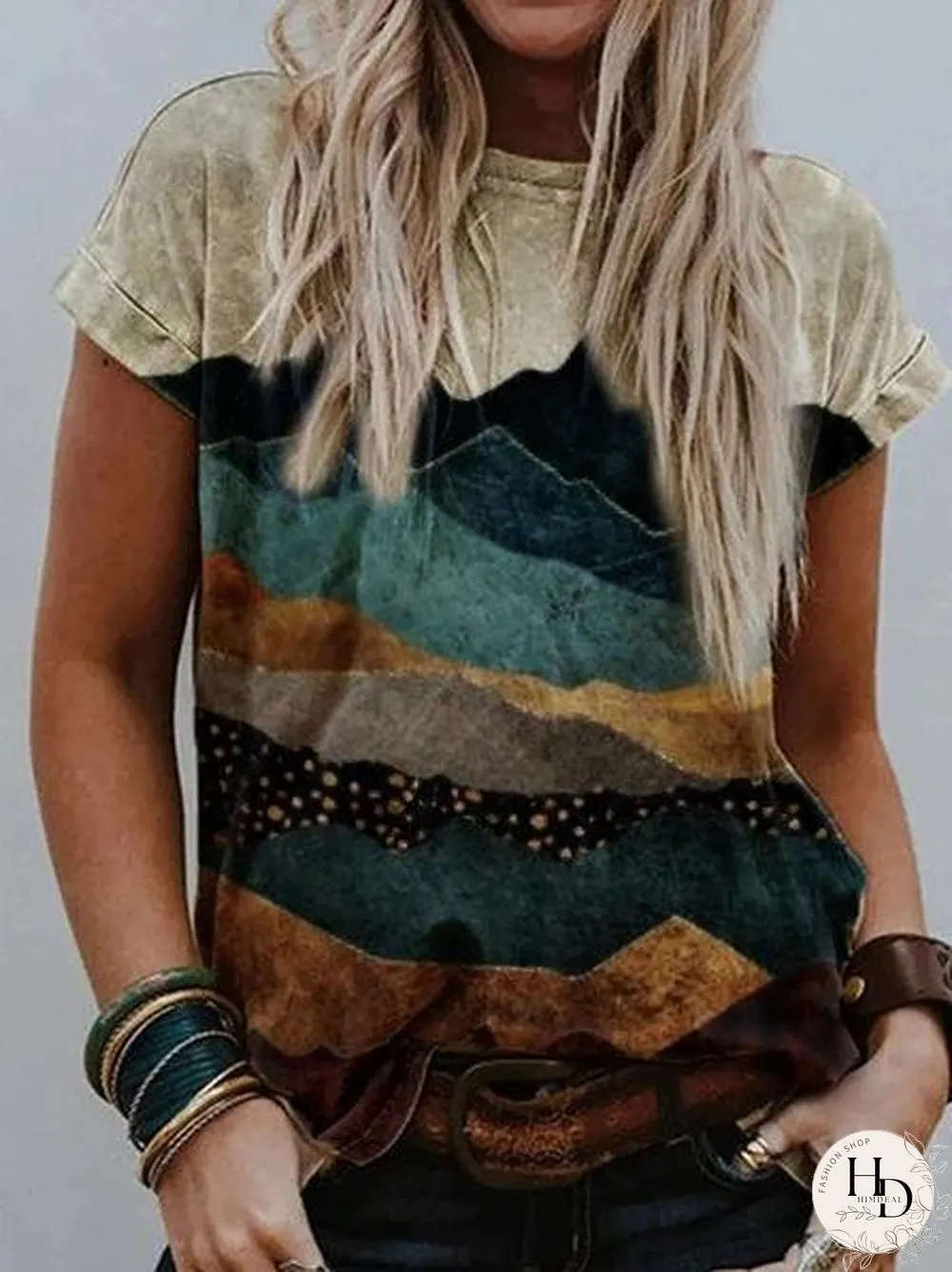 Summer Mountains-And-Waters Painting Short Sleeve Top