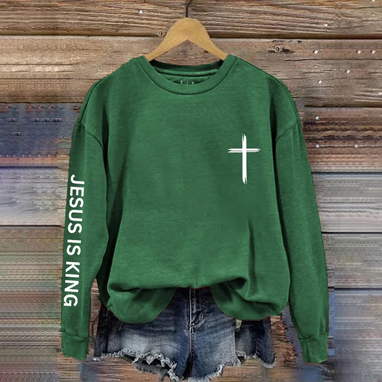 VChics Women's Jesus Is King Bible Verse Casual Sweatshirt