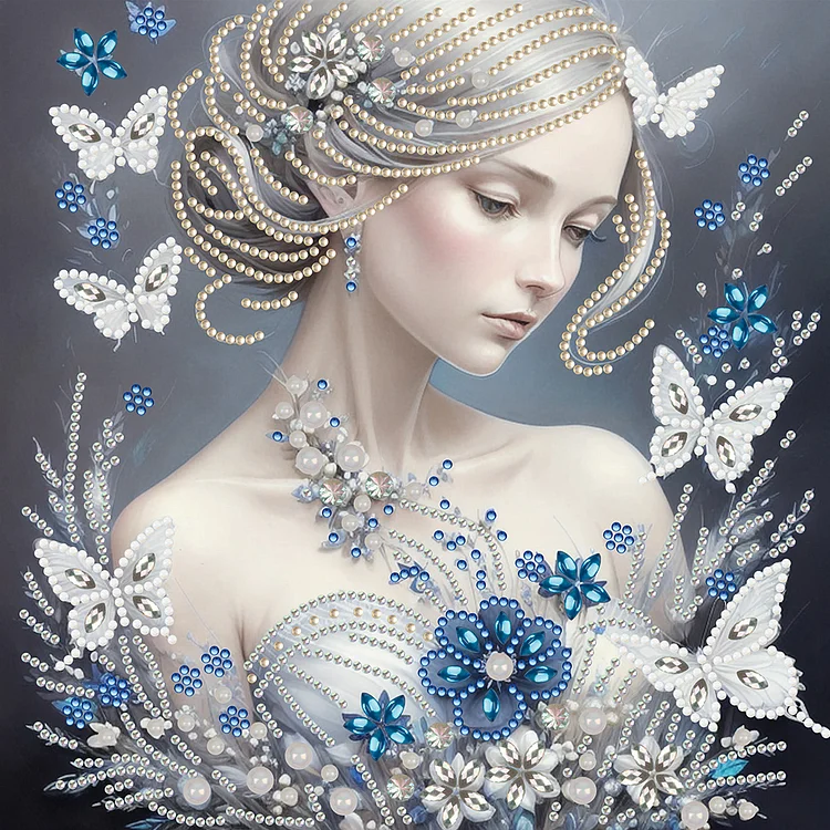 Partial Special-shaped Diamond Painting - Elegant Butterfly Girl 30*30CM