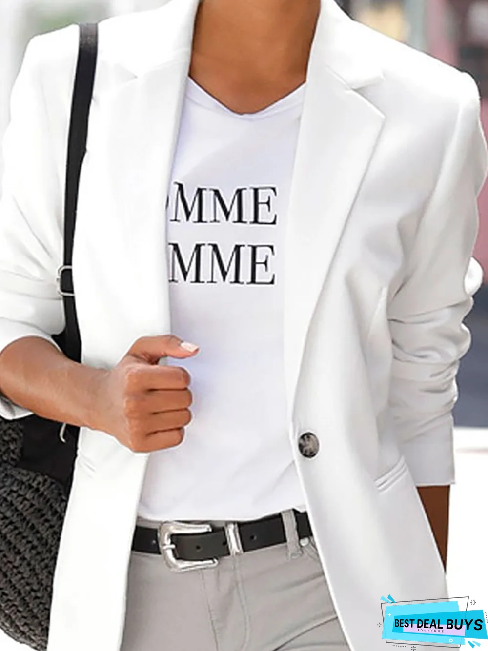 Casual Plain Autumn Polyester No Elasticity Daily Lapel Collar H-Line Regular Blazer for Women