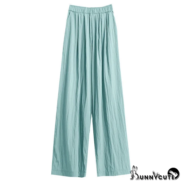 High Waist Pocketed Casual Wide Leg Pants