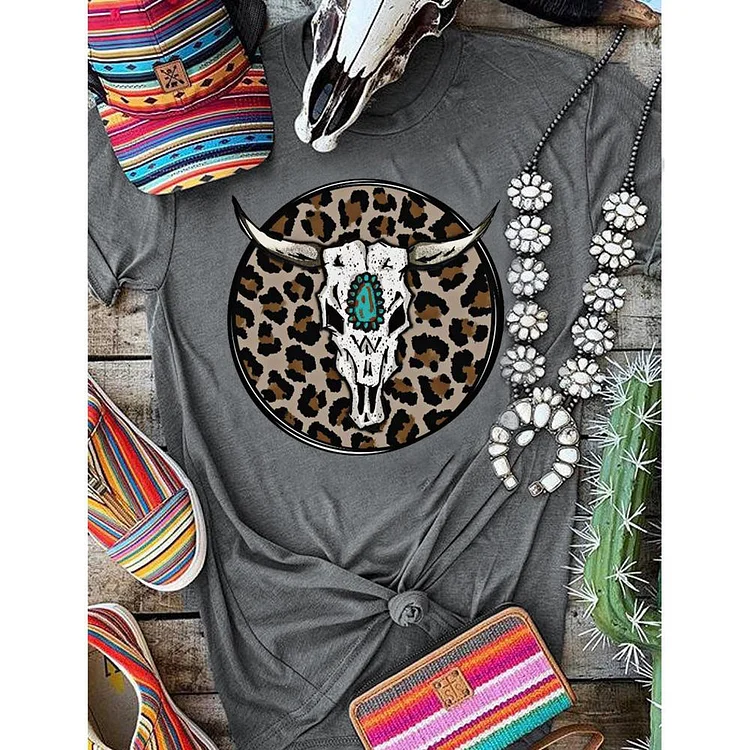 Turquoise Skull Retro Tee-06158