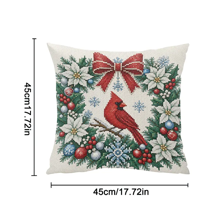 Pillow - Cardinal Wreath 11CT Stamped Cross Stitch 45*45CM