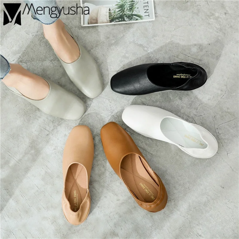 Ladies Flats new ballerinas soft leather moccasins slip on retro grandma shoes spring summer driving shoes woman mules slippers