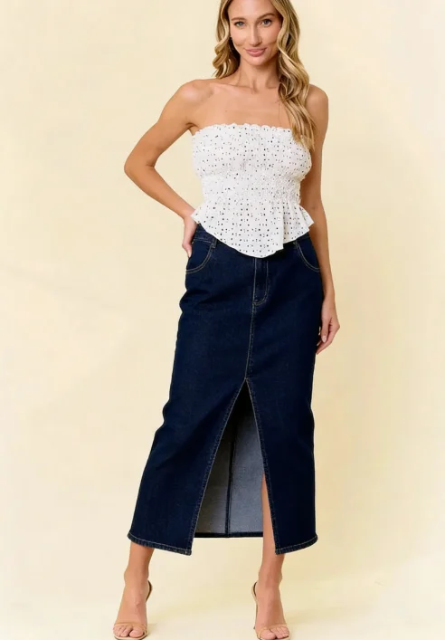 Want You Back Midi Front Slit Denim Skirt