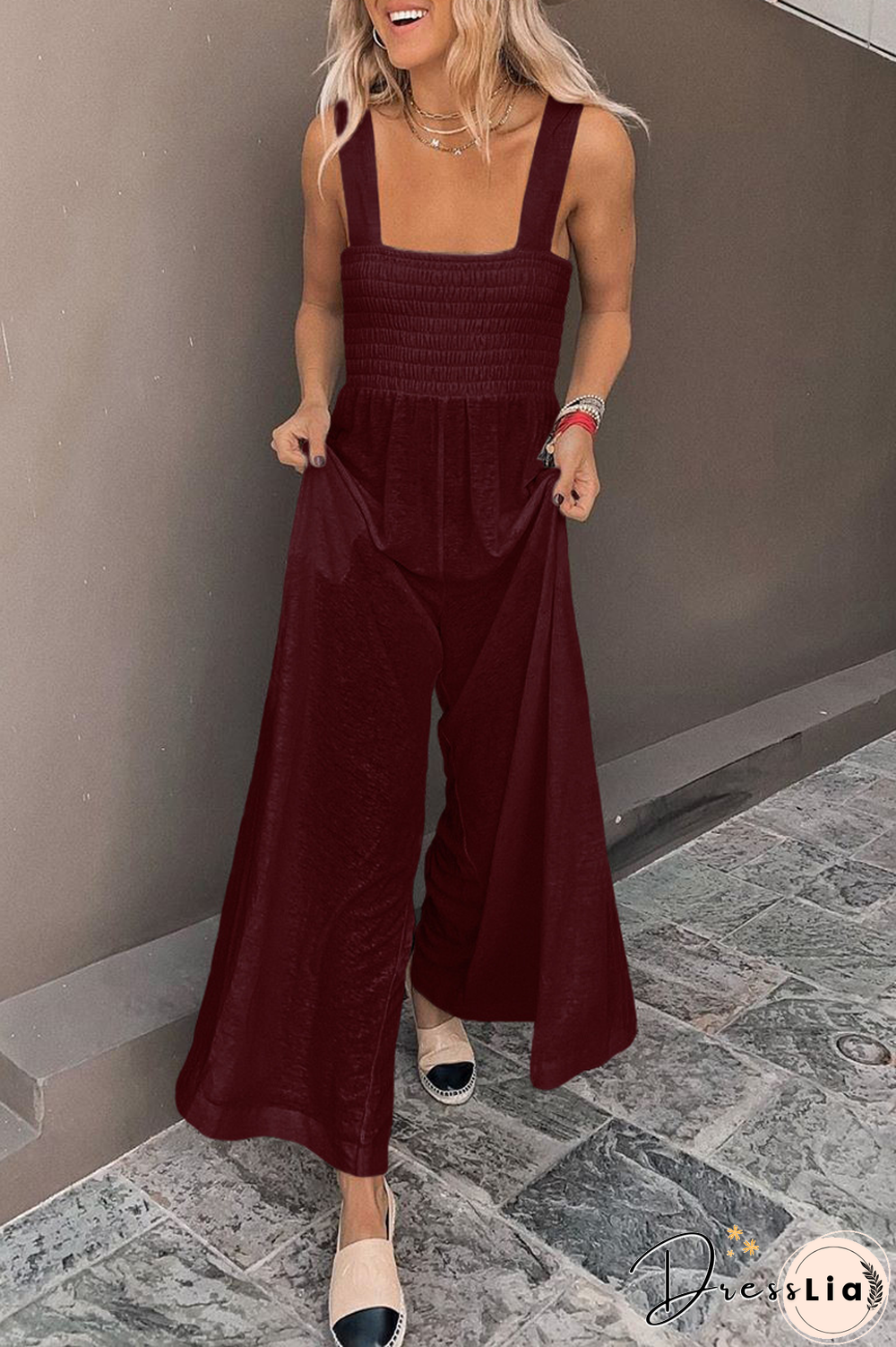 Solid Color Sleeveless Wide Leg Jumpsuit