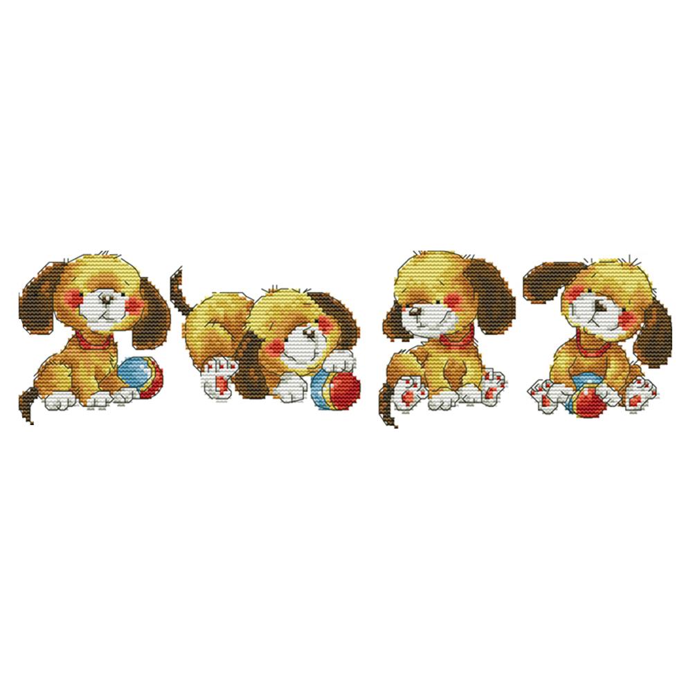 

Four Puppies - 14CT Stamped Cross Stitch - 40*14cm, 501 Original