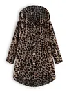 Cozy Leopard Fleece Hooded Fuzzy Asymmetrical Hem Button Teddy Bear Coat