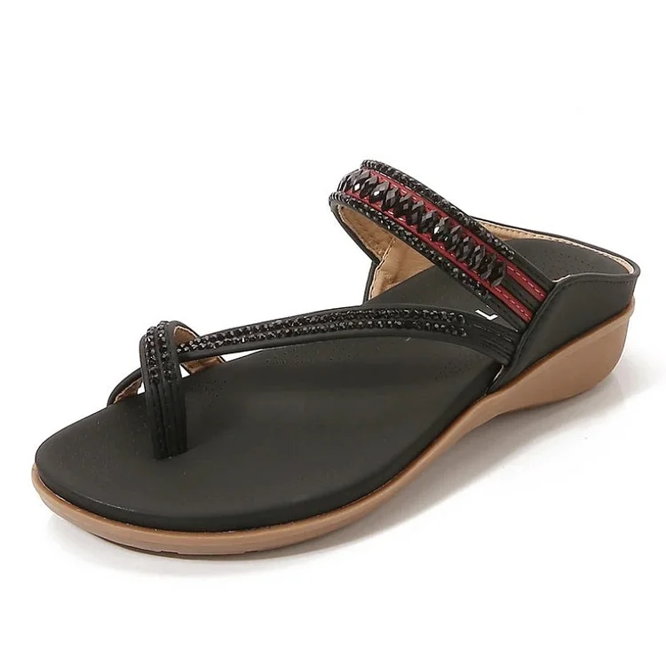Women Orthopedic Sandals Waterproof Beaded Elegant Bohemian Flip-flops Radinnoo.com