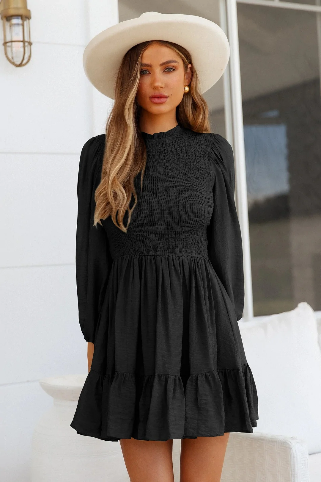 Brownm Commute Autumn Fashion Women's Long-sleeved Ruffled Elegant Dress