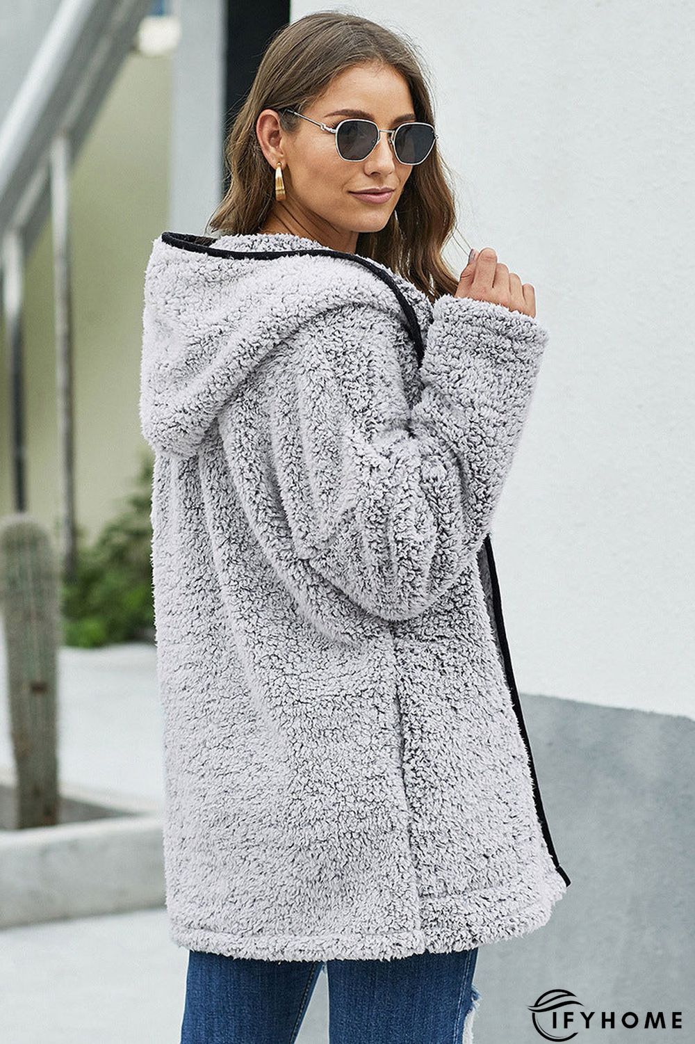 Fleece Thickened Hooded Jacket Women's Mid-length Loose Casual Jacket | IFYHOME