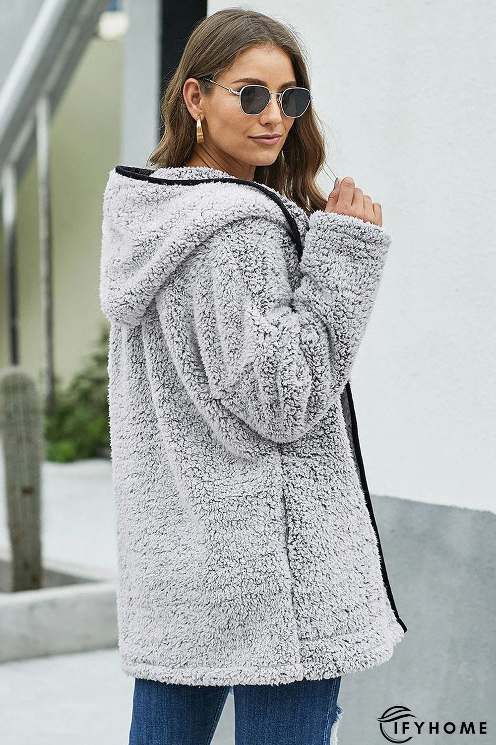 Fleece Thickened Hooded Jacket Women's Mid-length Loose Casual Jacket | IFYHOME