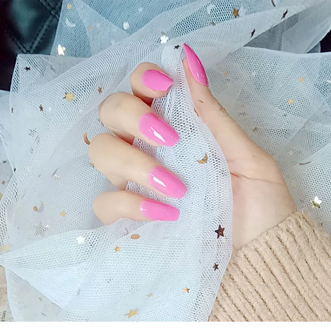 24Pcs Detachable French False Nails Ballerina Wearable Artificial Stiletto Fake Nails DIY Press Glue Full Cover Coffin Nail Tips