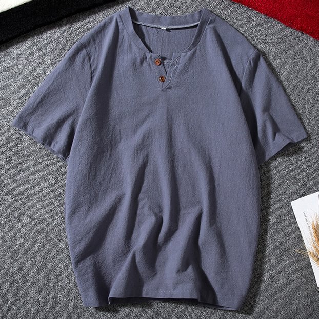 Men's Casual Solid Color Cotton Linen Short Sleeve T-Shirt