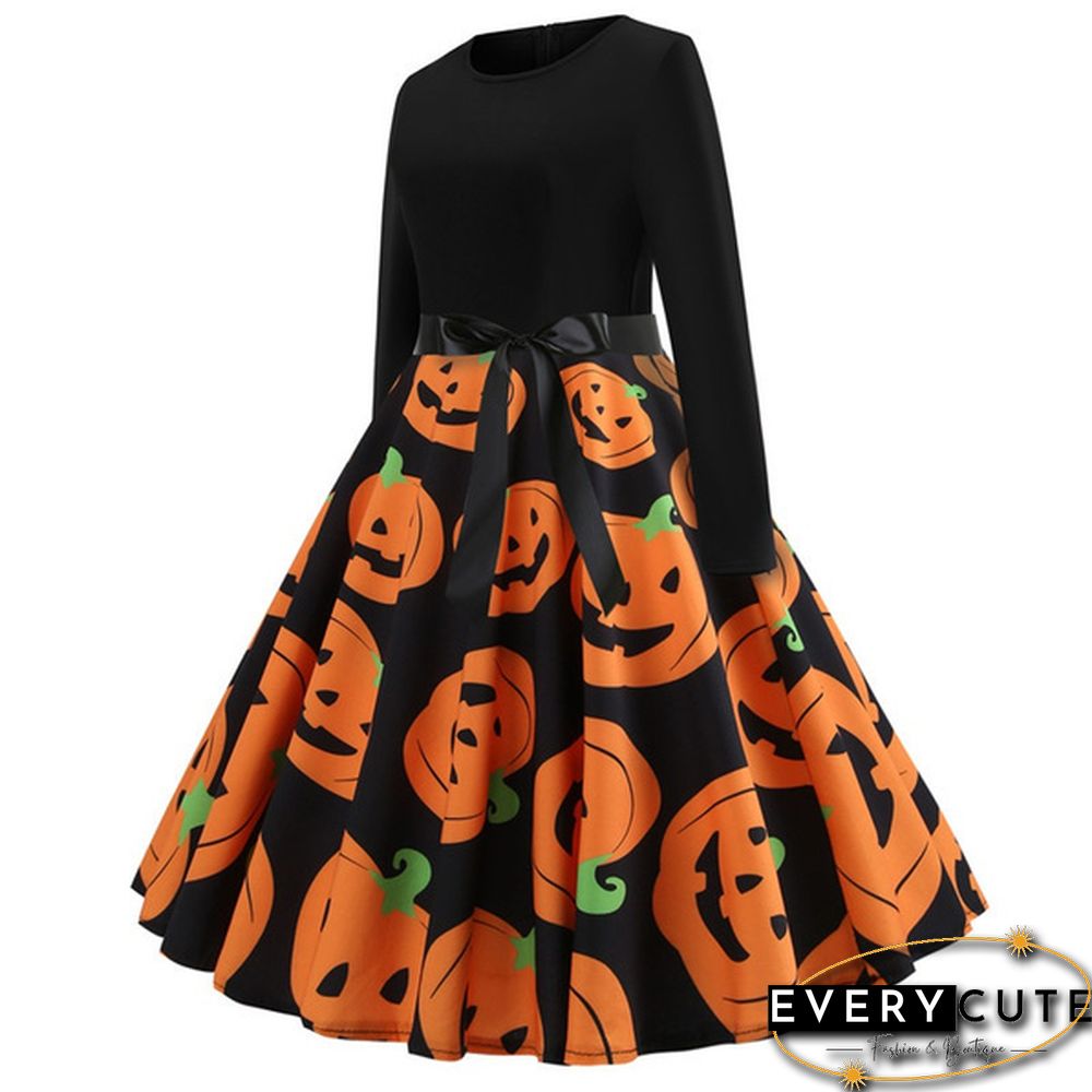6 Styles Fashion Lady Autumn and Winter Xmas Clothes Christmas Costume Casual Long Sleeve Halloween Print Party Dress Plus Size