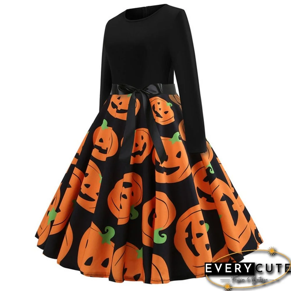 6 Styles Fashion Lady Autumn and Winter Xmas Clothes Christmas Costume Casual Long Sleeve Halloween Print Party Dress Plus Size