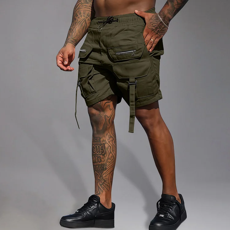 Casual Drawstring Multiple Pockets Straight Leg Cargo Shorts Okaywear