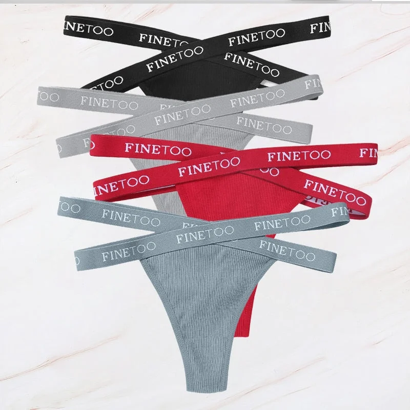 FINETOO 4PCS/Set M-XL G-string Women's Cotton Cross Strap Panties Letter Waisted Underwear Femme Thongs Sexy Hollow Out Lingerie