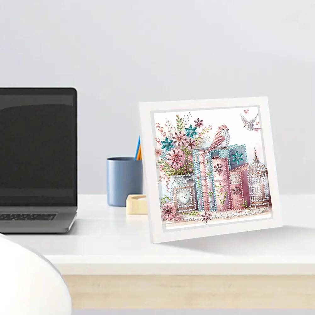 5D DIY Partial Special Shaped Drill Diamond Painting Bird Book Home Kit 19.2x19.2cm【With Frame】