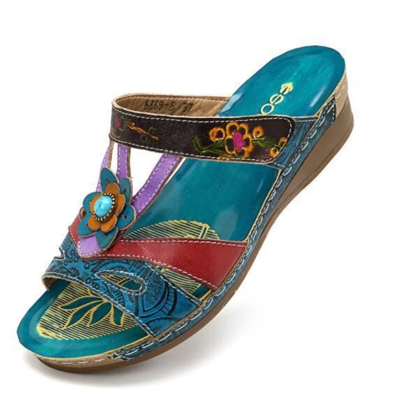 Qengg New Women Casual Slippers Fashion Flower Ethnic Style Wedge Roman Sandals Outdoor Platform Comfortable Beach Shoes Chinelo Nuvem