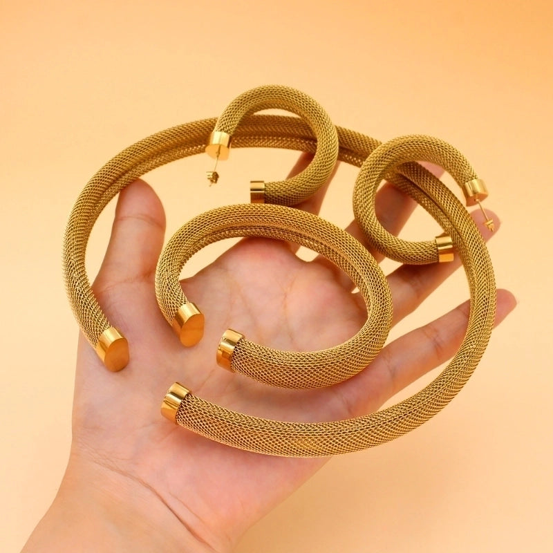 Retro French Style Solid Color 304 Stainless Steel Plating Bracelets Earrings Necklace