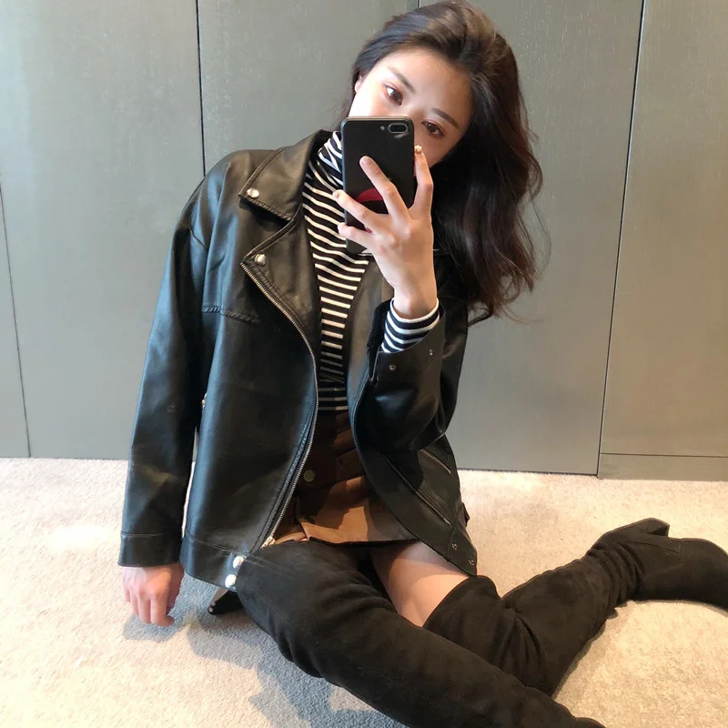 Toloer Toloer Spring And Autumn Installed New Pu Small Leather Coat Female Short Style Korean Version Loose Student Chic Locomotive Leather Jacket Female Jacket-Outfit Ideas