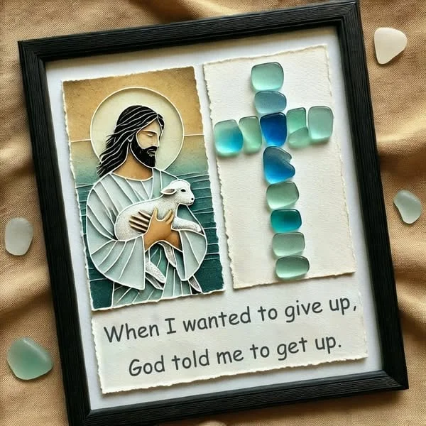 Handmade Sea Glass Christian Wall Art