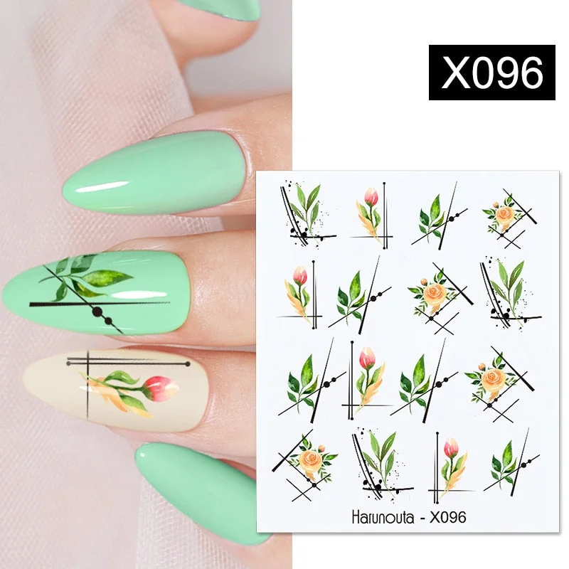 Harunouta Butterfly Flower Design Leaves Nail Water Decals Color Wave Geometric Line Charms Sliders Decoration Tips For Nail Art-Nail Inspo