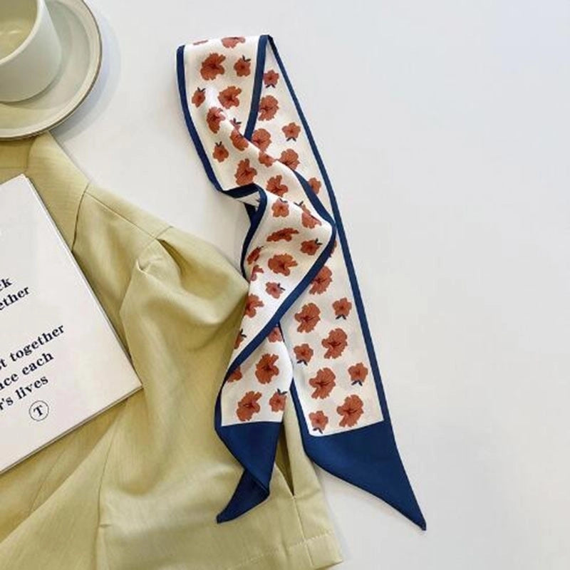 Women’s Sweet Letter Plaid Flower Silk Scarf Printing Hair Band