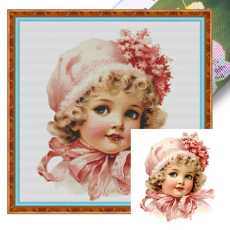 【Huacan Brand】Pink Cute Doll 11CT Stamped Cross Stitch 50*50CM
