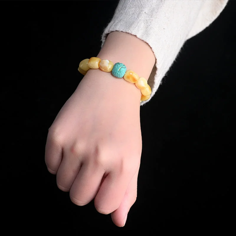 Beeswax Jade Amber Turquoise Bracelet