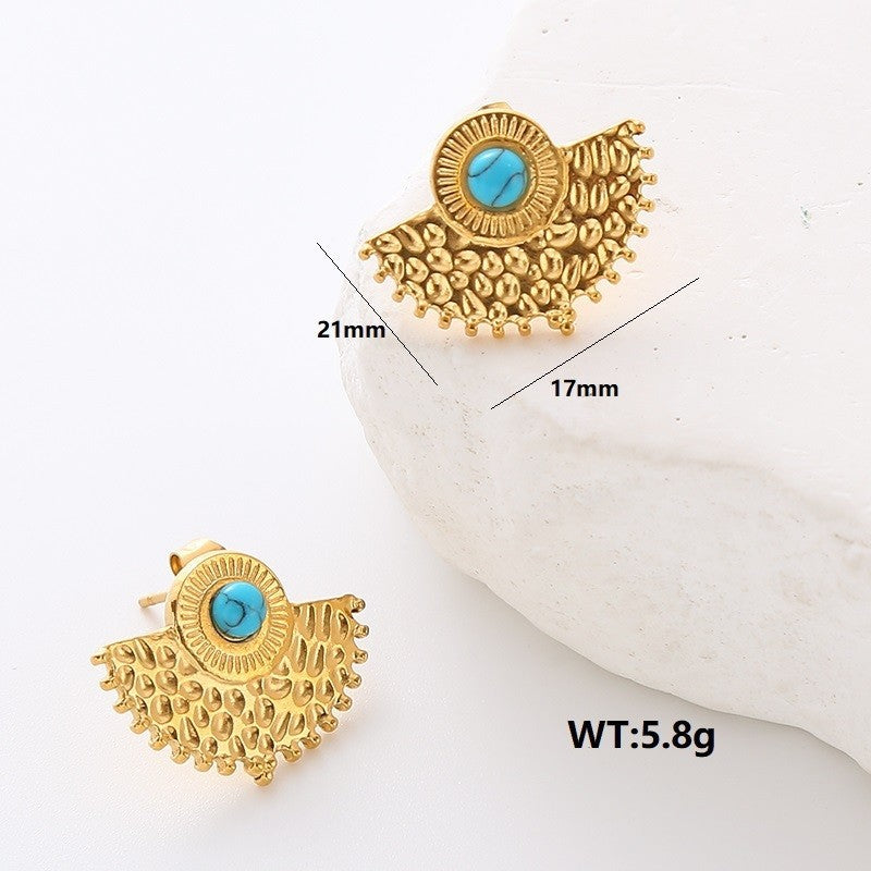 Amlins Stainless Steel Earrings Shaped Earrings 18K Gold Geometric Turquoise Earrings For Women