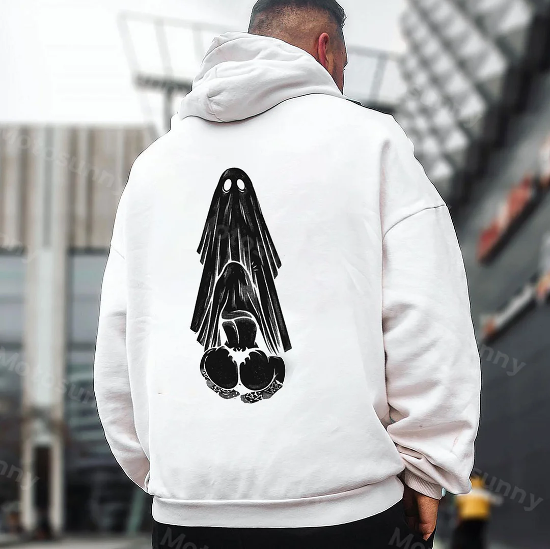 MOTOSUNNY Oral Sex with Ghost Casual Graphic White Print Hoodie