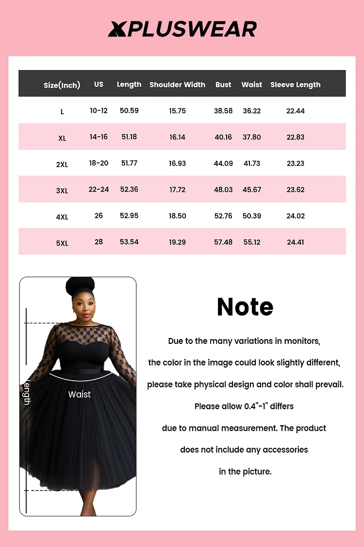 Xpluswear Design Plus Size Wedding Black Boat Neck Long Sleeve See Through Lace Tulle Midi Dresses