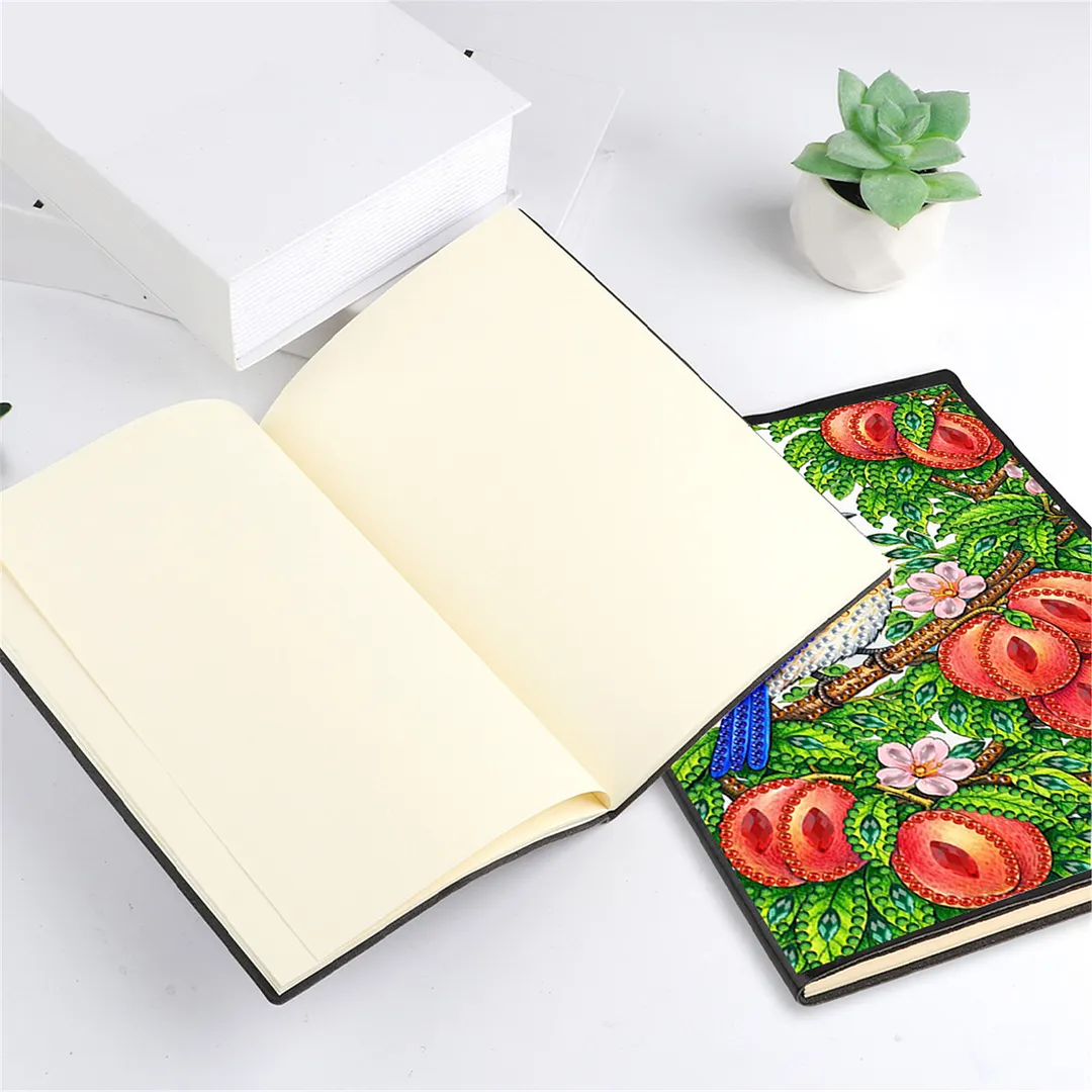 DIY Flower Diamond Painting Journals Notebooks 50 Pages A5 No Lines Special Shaped Diamond Art Kits for Beginners Craft Lovers and Artists (Peaches and Birds)