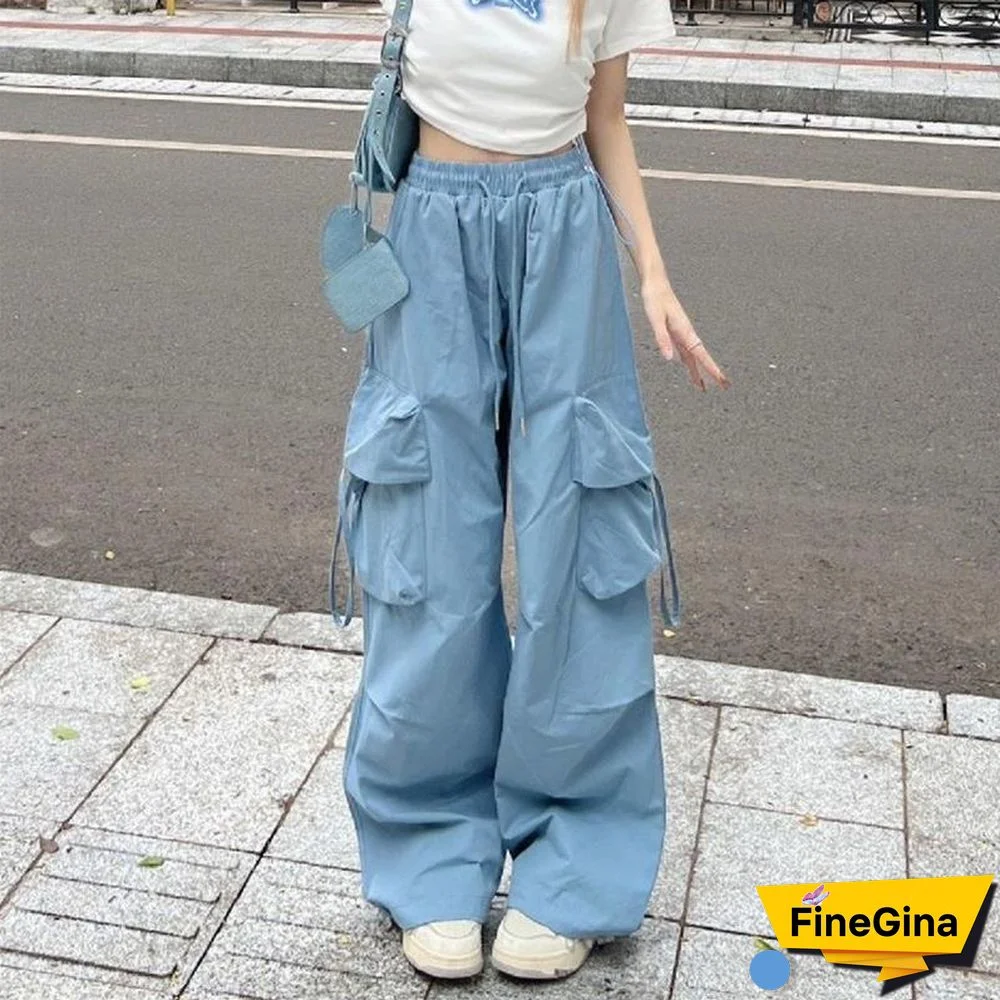 Y2K Baggy Cargo Pants Women Harajuku Retro Solid Oversize Wide Leg Cargo Pants