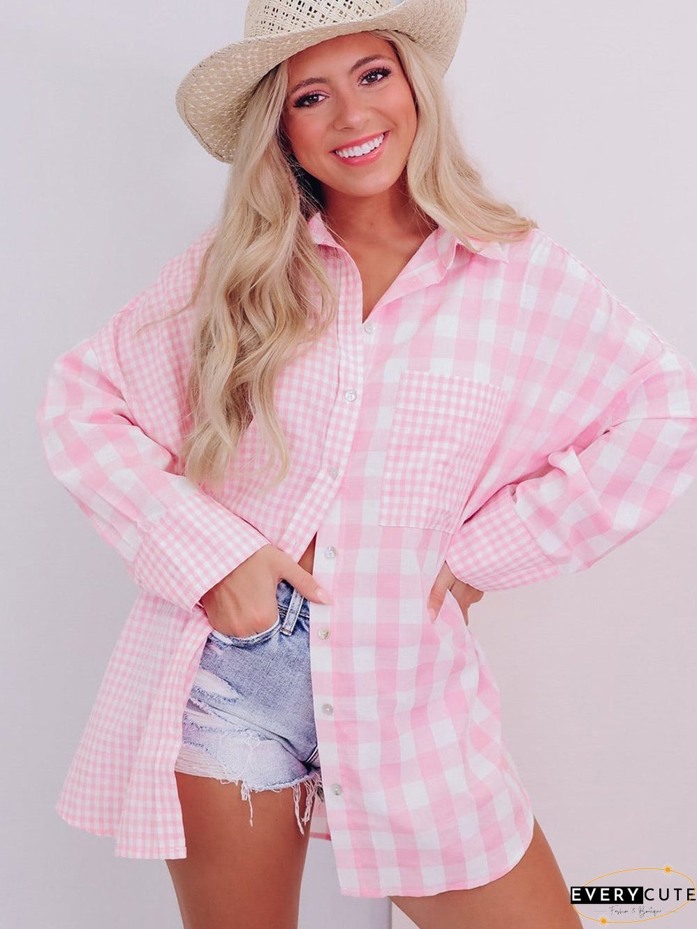 Cute Pink and White Plaid Shirt