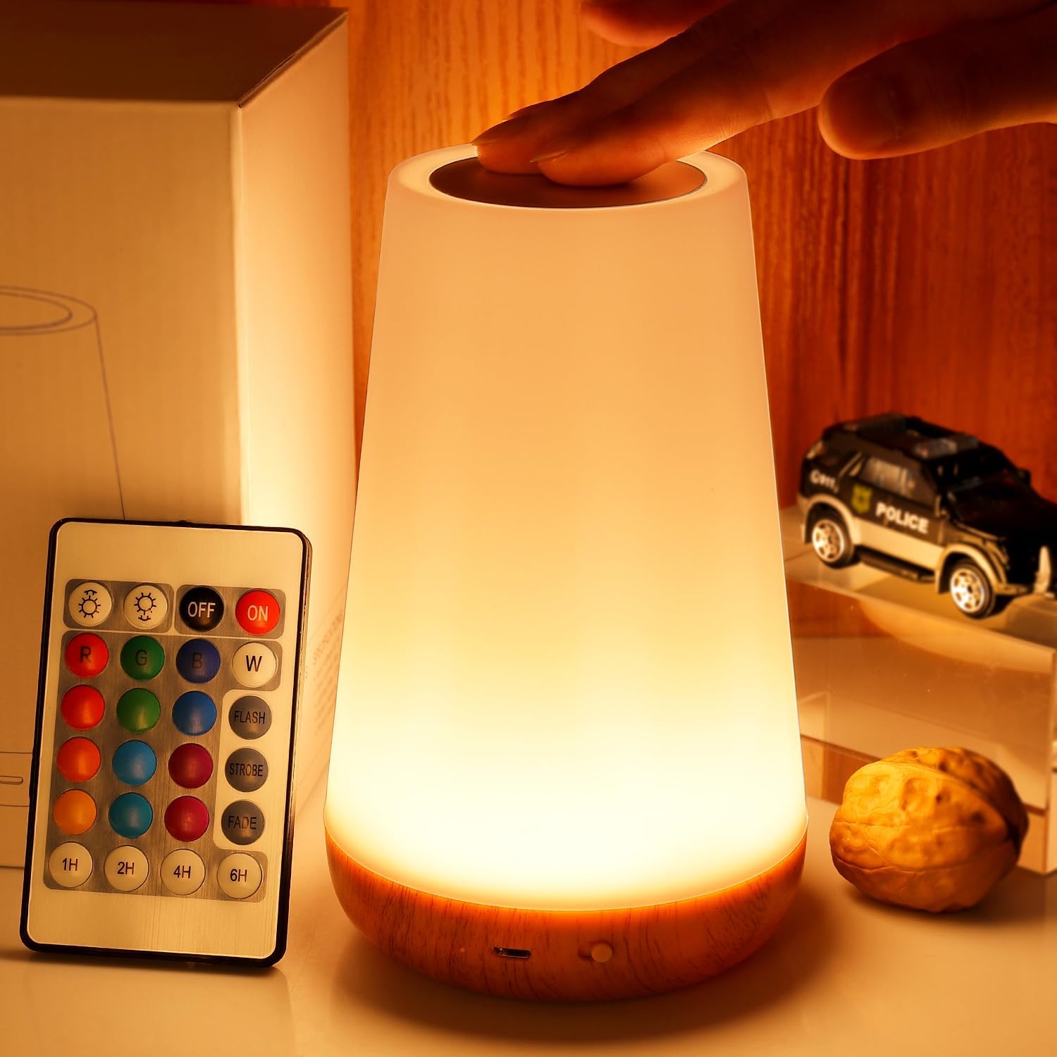 Likron Watches Rechargeable RGB Bedside Lamp with Remote Control - 13 Color Changing Dimmable LED Night Light with Timer