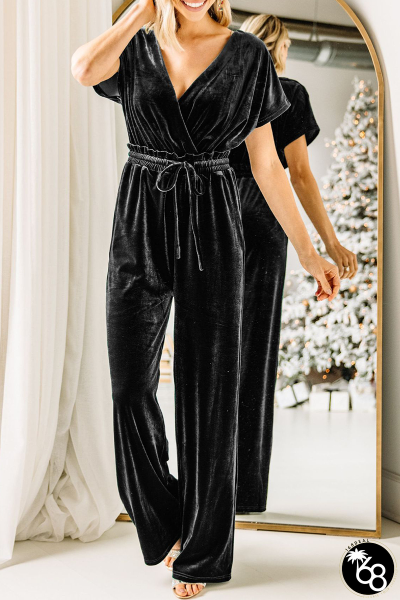 Casual Solid Split Joint V Neck Straight Jumpsuits | 168DEAL