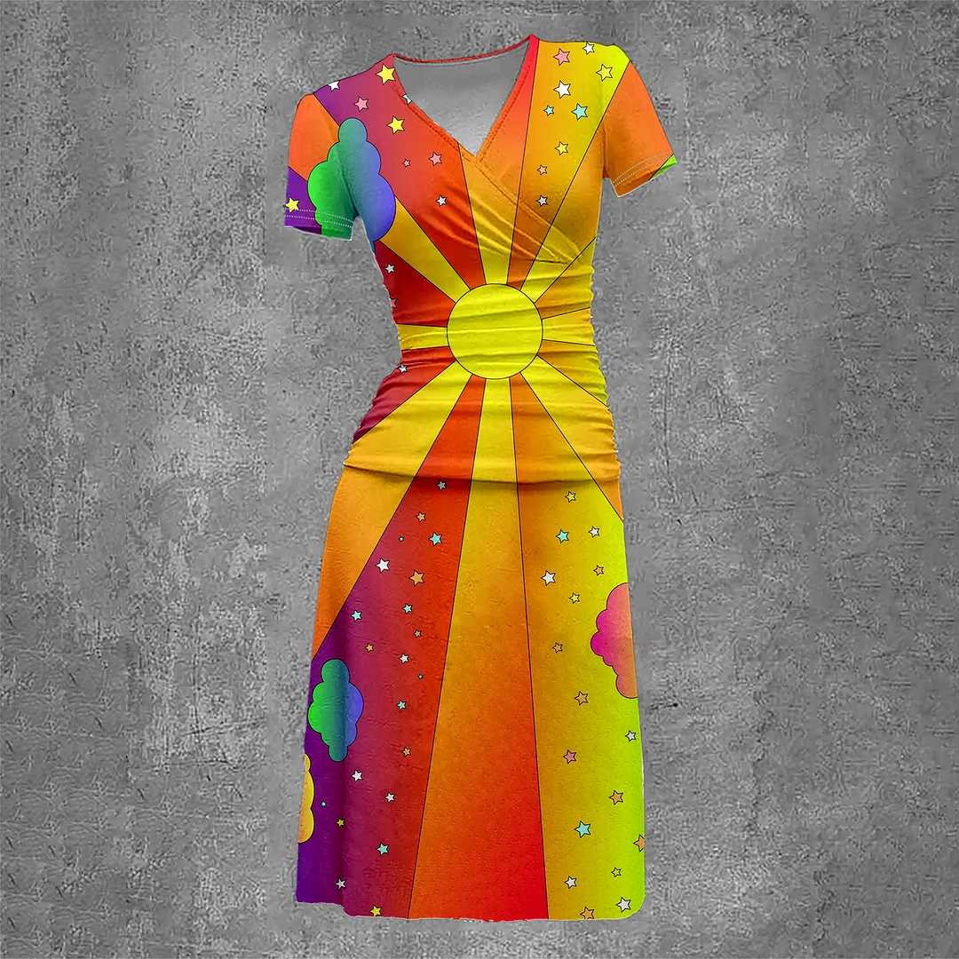 Women's Sun Printing Vintage Two-Piece Maxi Dress