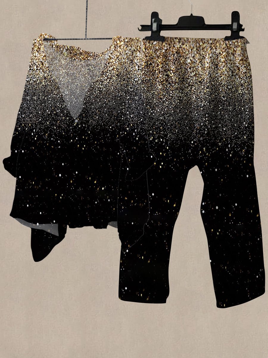Linen Women's Sequin Print Casual Two Pieces Set
