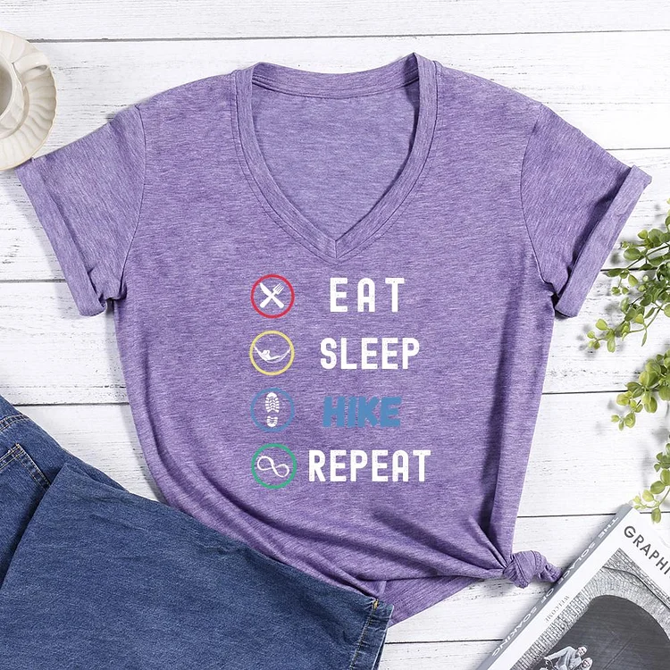 EAT SLEEP HIKE REPEAT V-neck T Shirt
